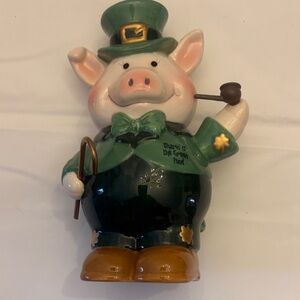 Charming Green Piggy Bank with Gold Accents